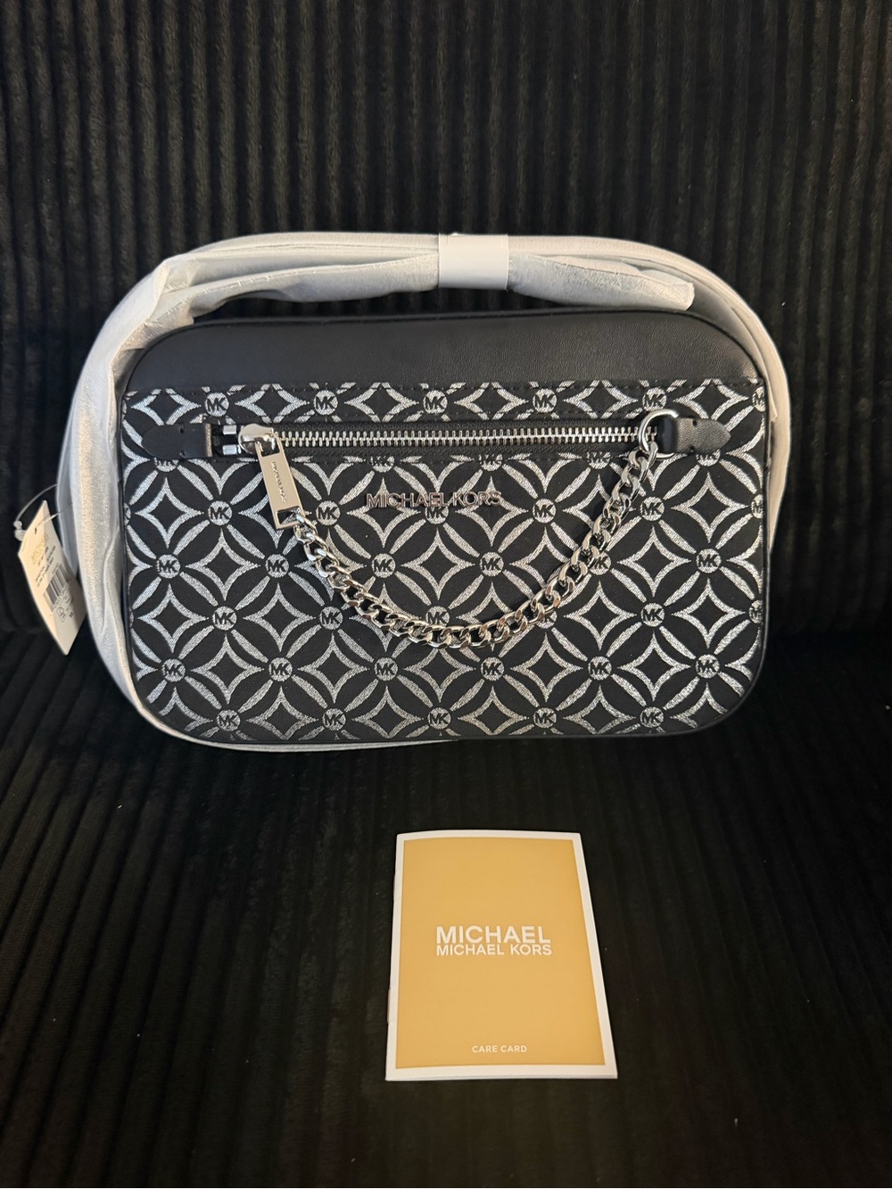 Michael Kors Black & White Logo Chain Crossbody Pouch